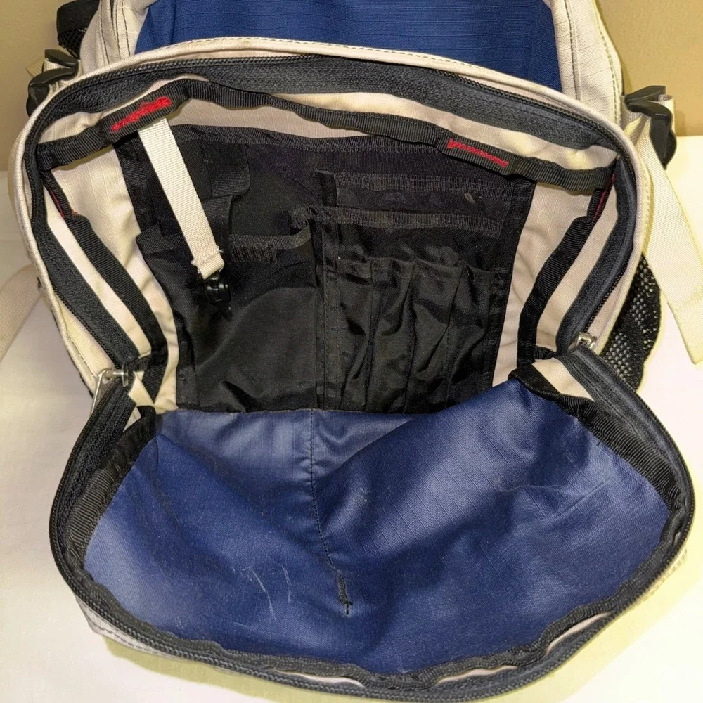 REI Lumbar Waist Pack Hiking Bag Blue Beige Black Mesh Pockets Adjustable Strap*